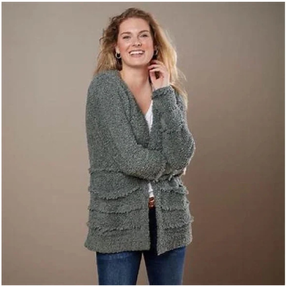 Barefoot Cozy Chic Boardwalk Cardigan Open Front Fluffy Womens Sz XL  Green Soft